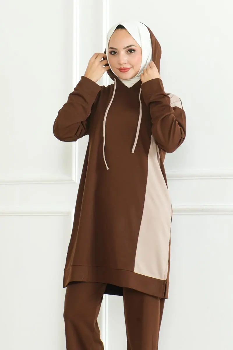 Oversize Spor Takım Kahverengi-detail