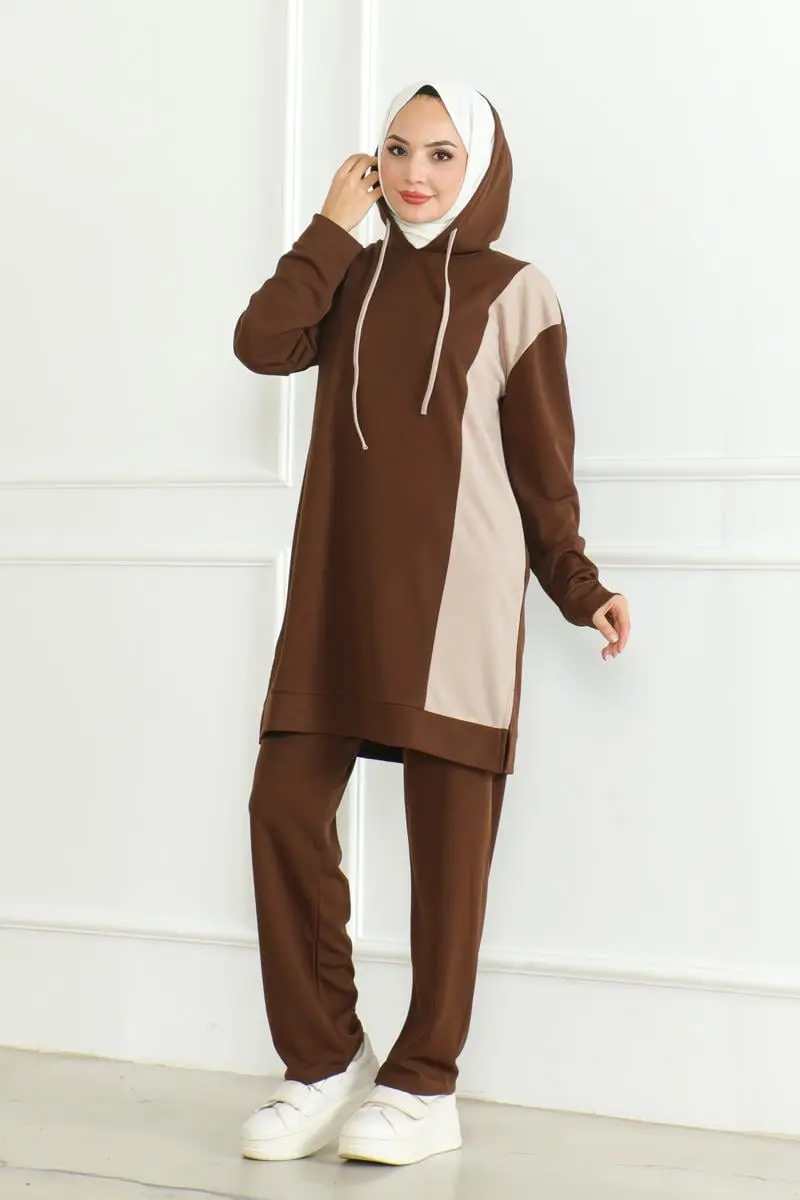 Oversize Spor Takım Kahverengi-detail