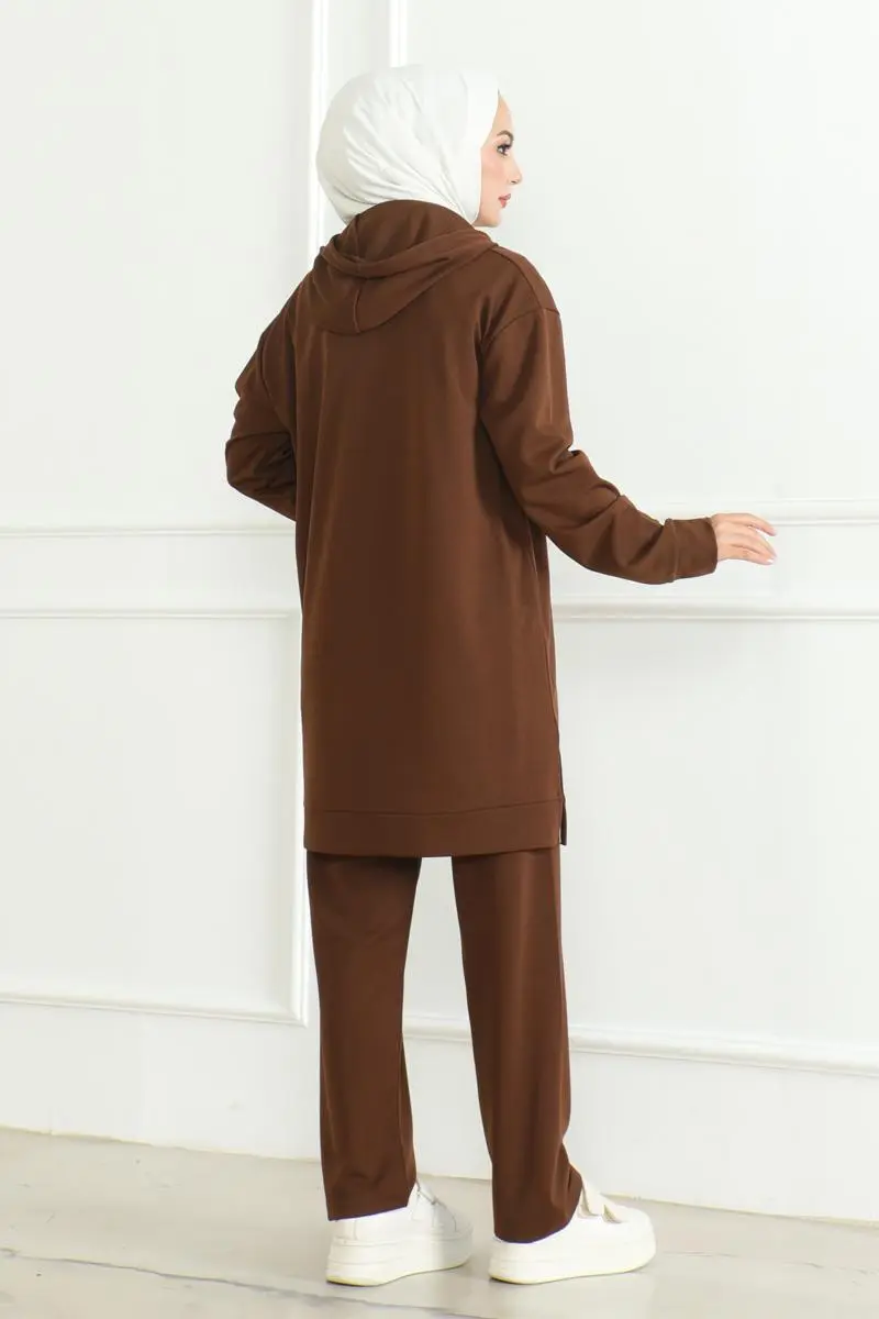 Oversize Spor Takım Kahverengi-detail