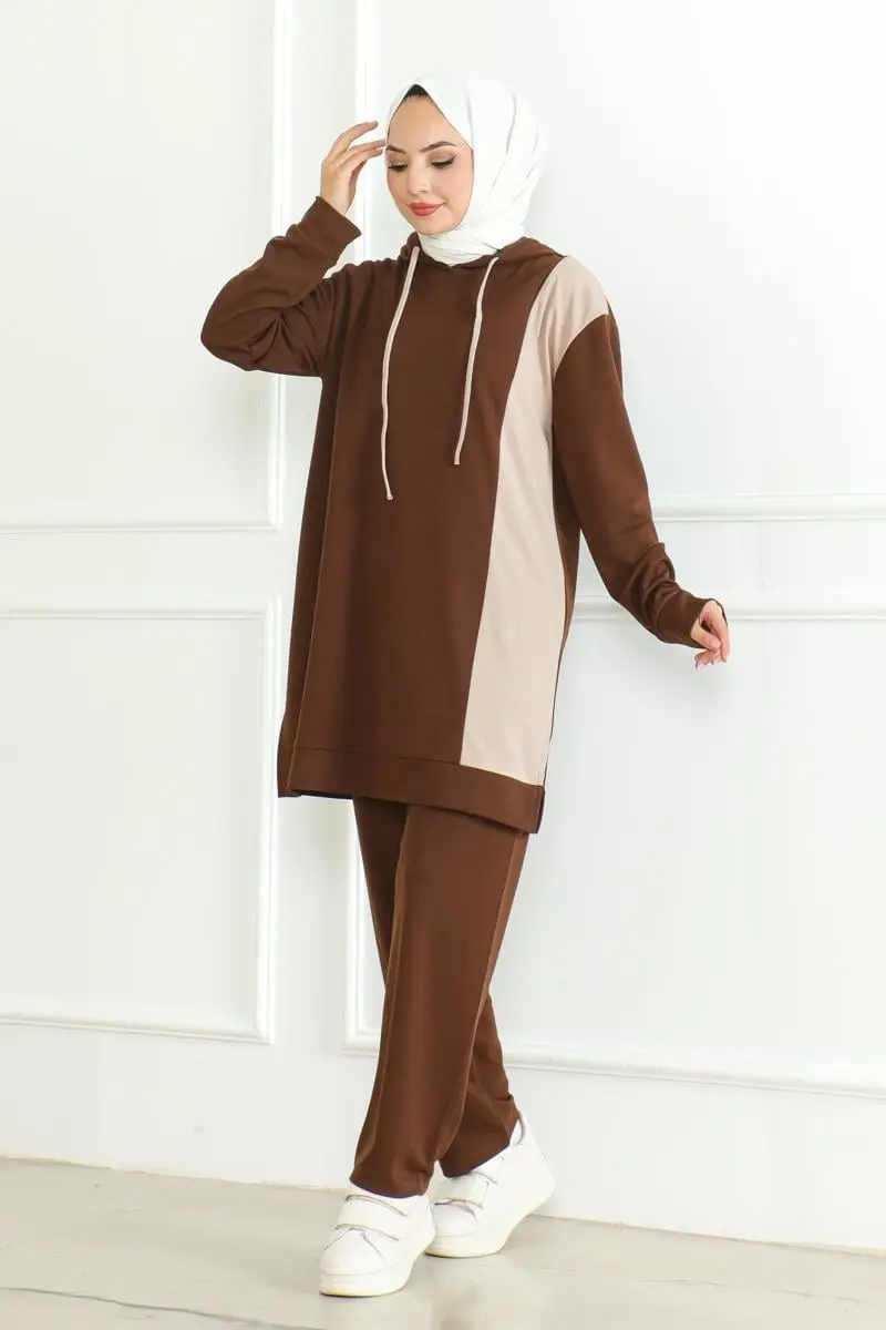 Oversize Spor Takım Kahverengi-detail