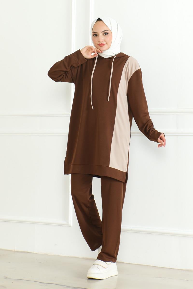 Oversize Spor Takım Kahverengi