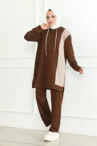 Oversize Spor Takım Kahverengi