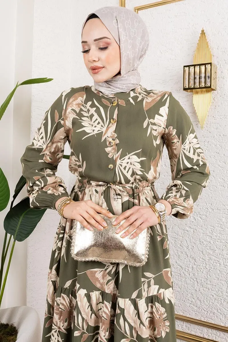 Palm Patterned Hijab Dress-detail