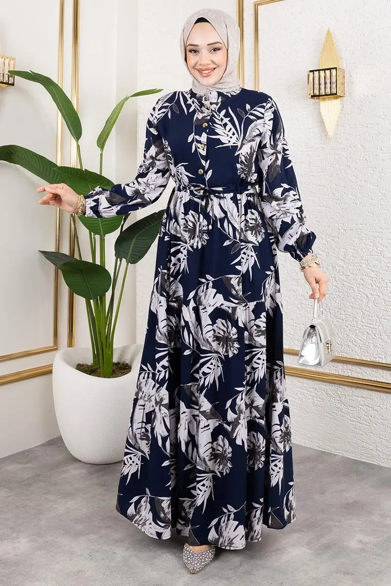 Palm Patterned Hijab Dress-detail