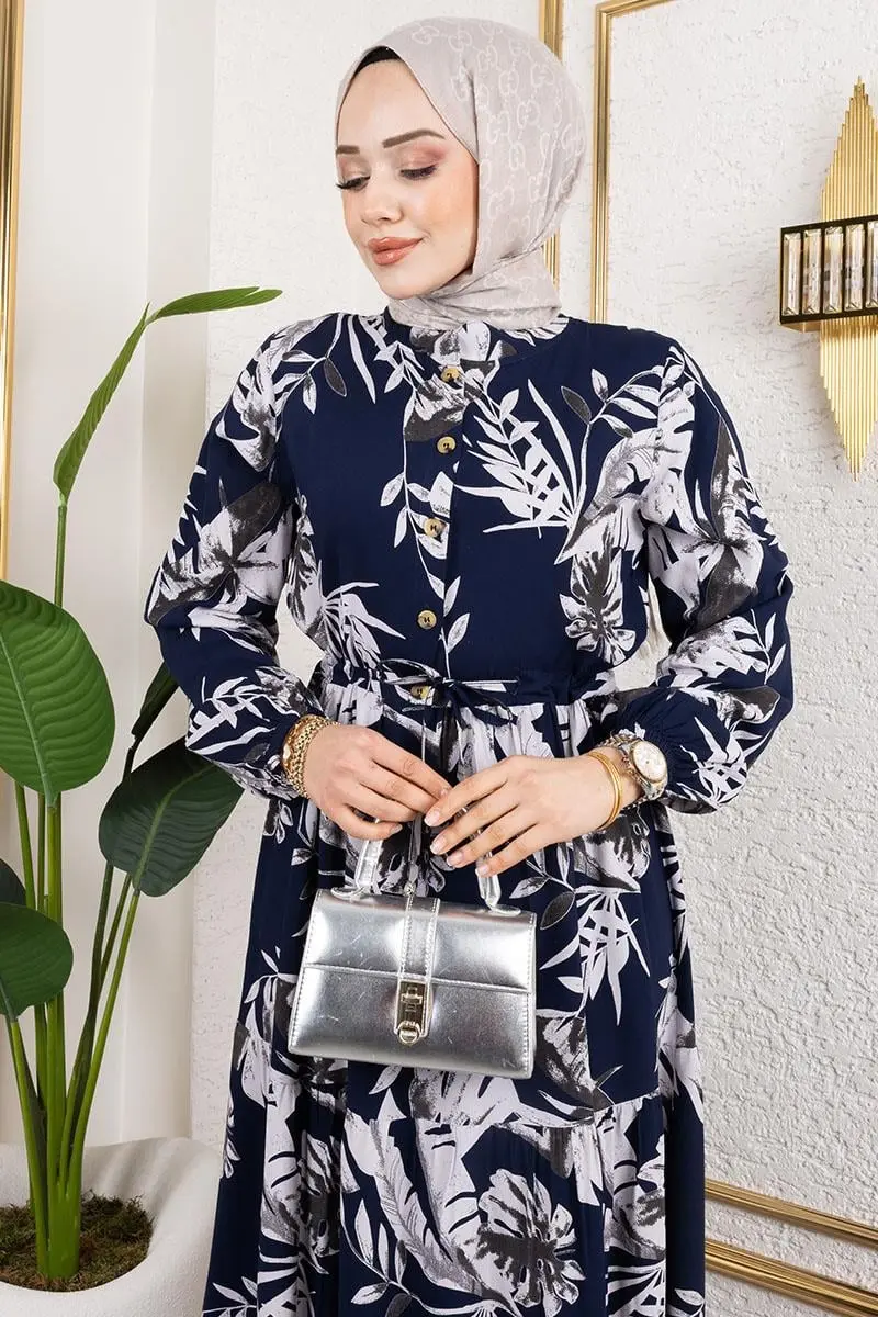 Palm Patterned Hijab Dress-detail