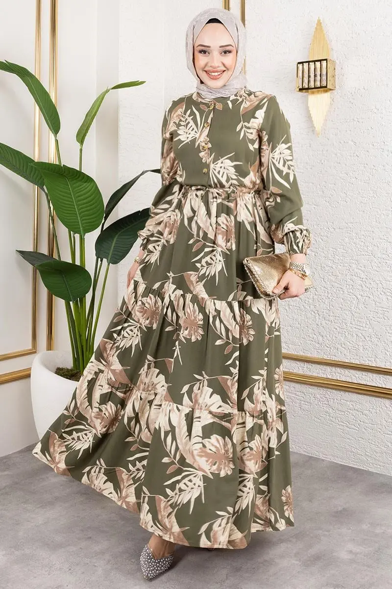 Palm Patterned Hijab Dress