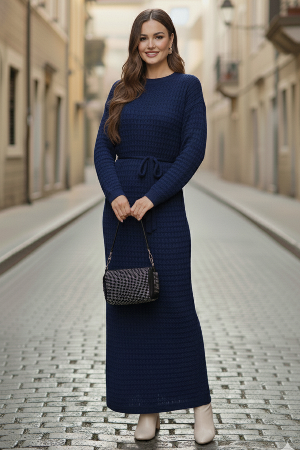 Palmiye Fileli Triko Elbise