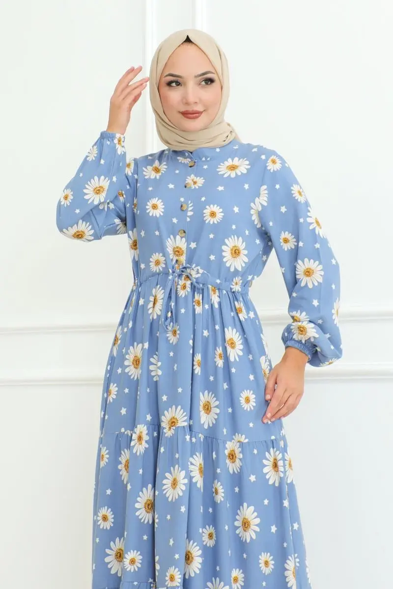 Daisy Patterned Hijab Dress-detail