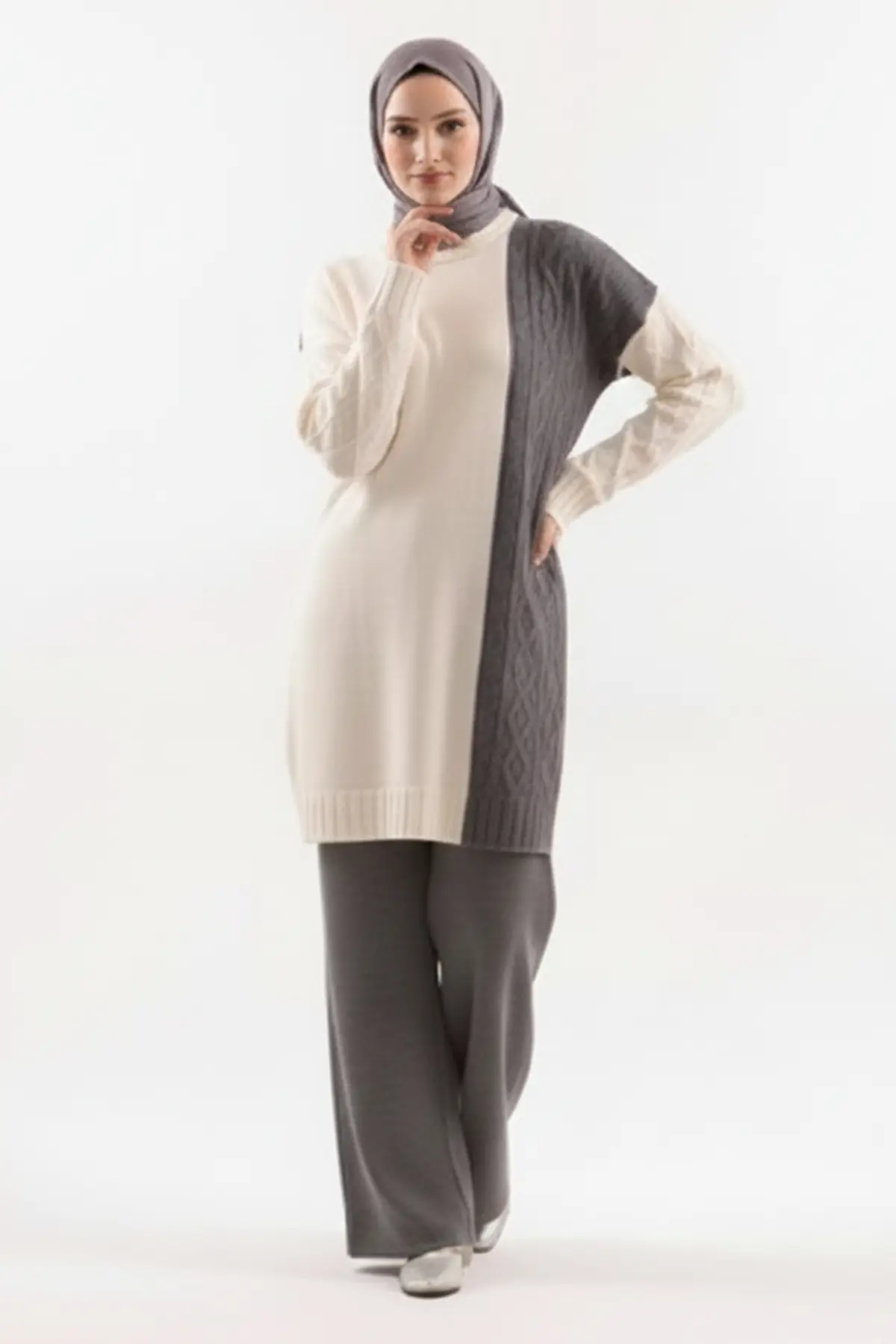 Patchwork Knit Pattern Sweater Set