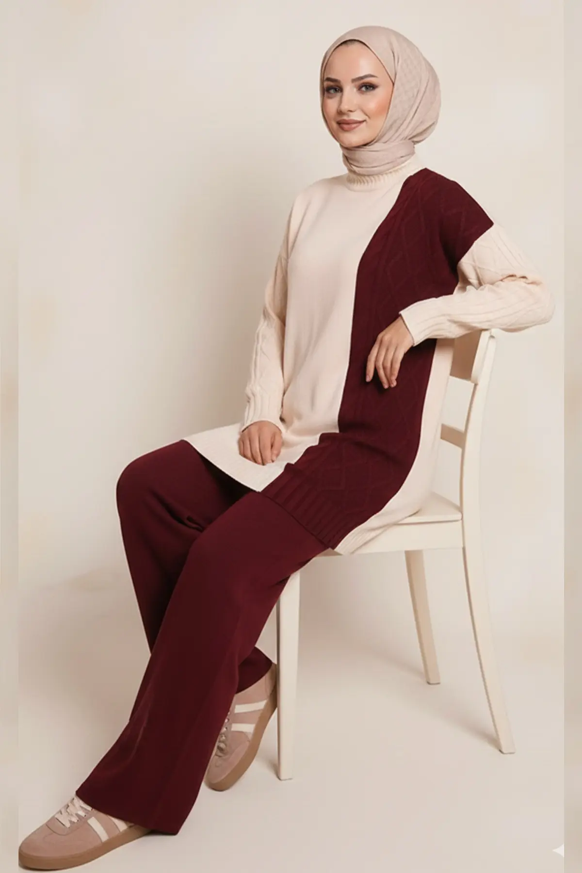 Parçalı Örgü Desen Triko Takım-detail