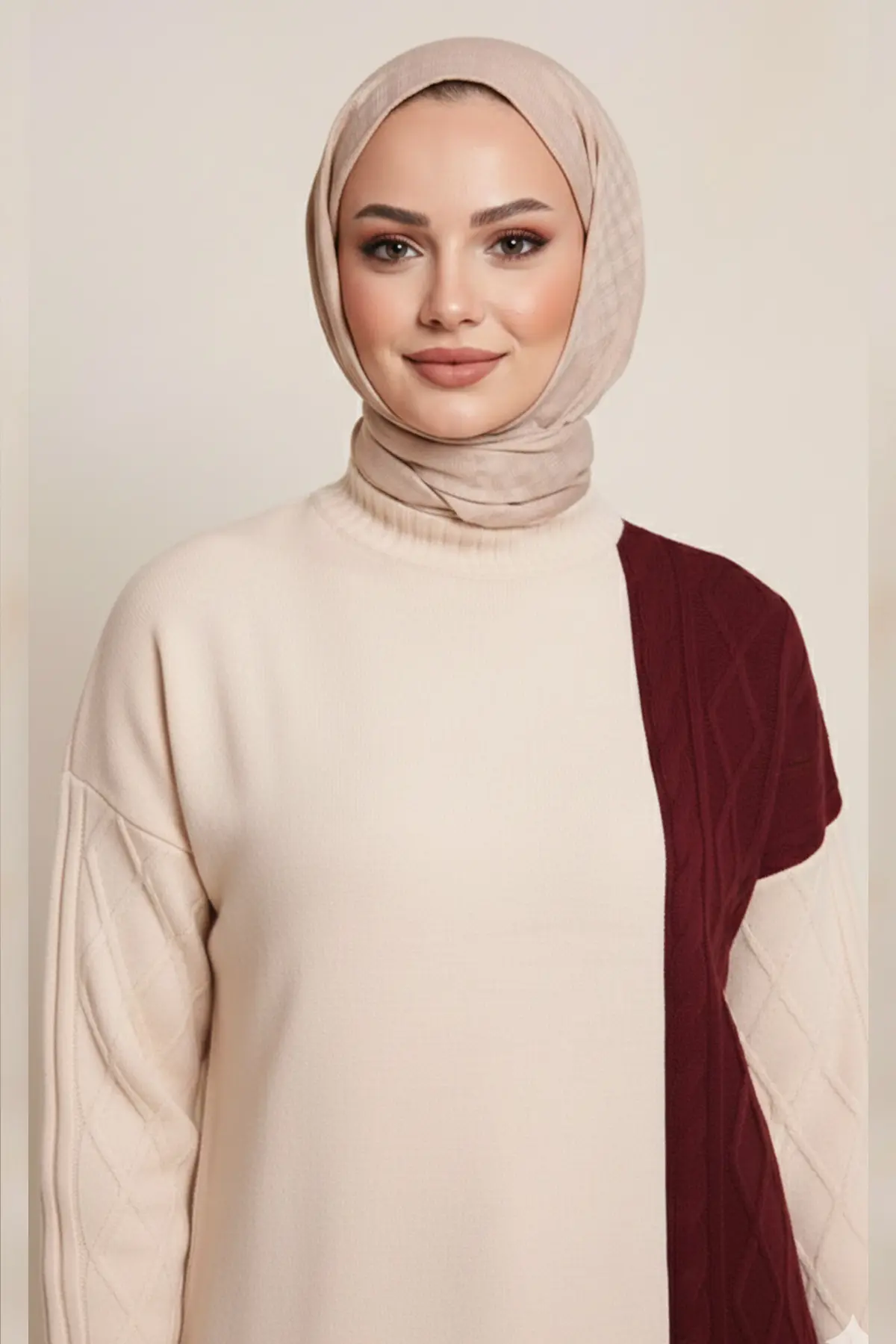 Parçalı Örgü Desen Triko Takım-detail