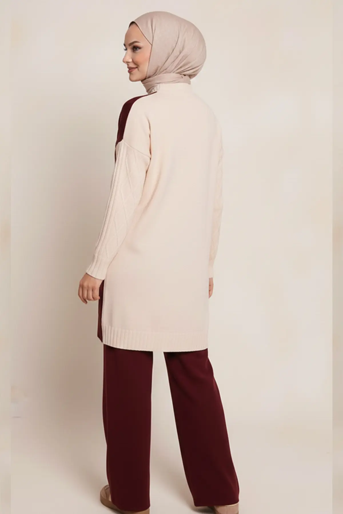 Parçalı Örgü Desen Triko Takım-detail