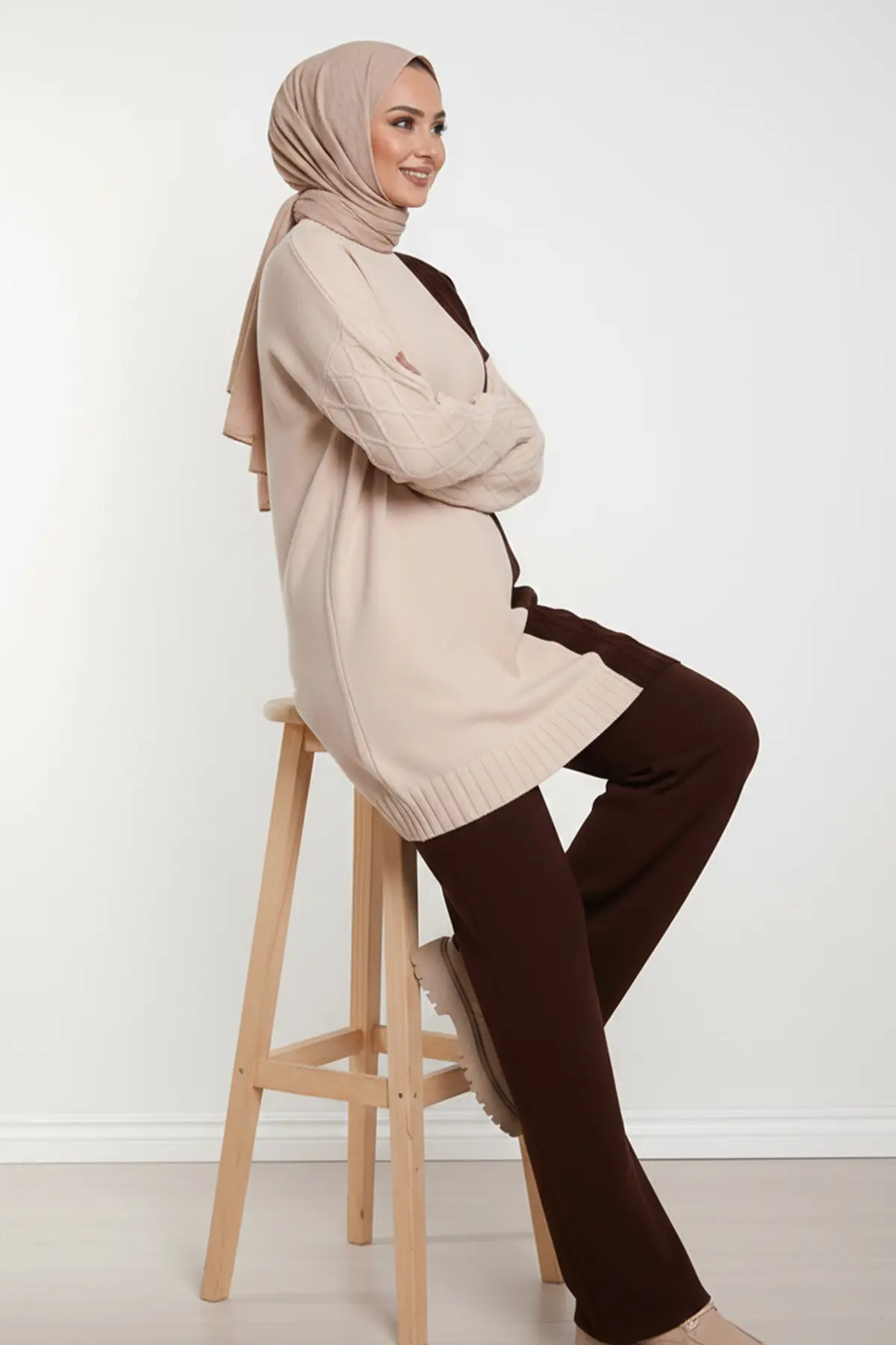 Patchwork Knit Pattern Sweater Set-detail