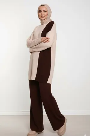 Patchwork Knit Pattern Sweater Set