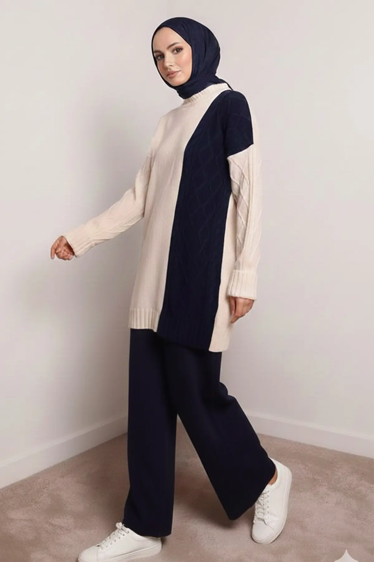 Parçalı Örgü Desen Triko Takım-detail