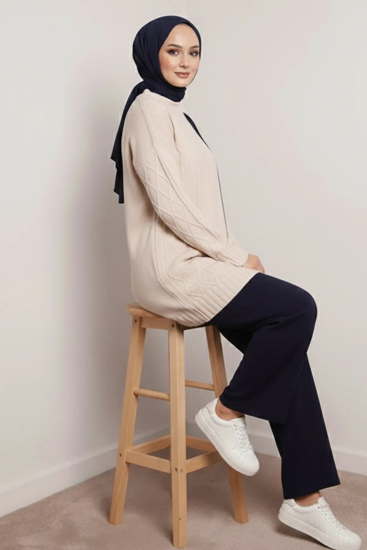 Parçalı Örgü Desen Triko Takım-detail