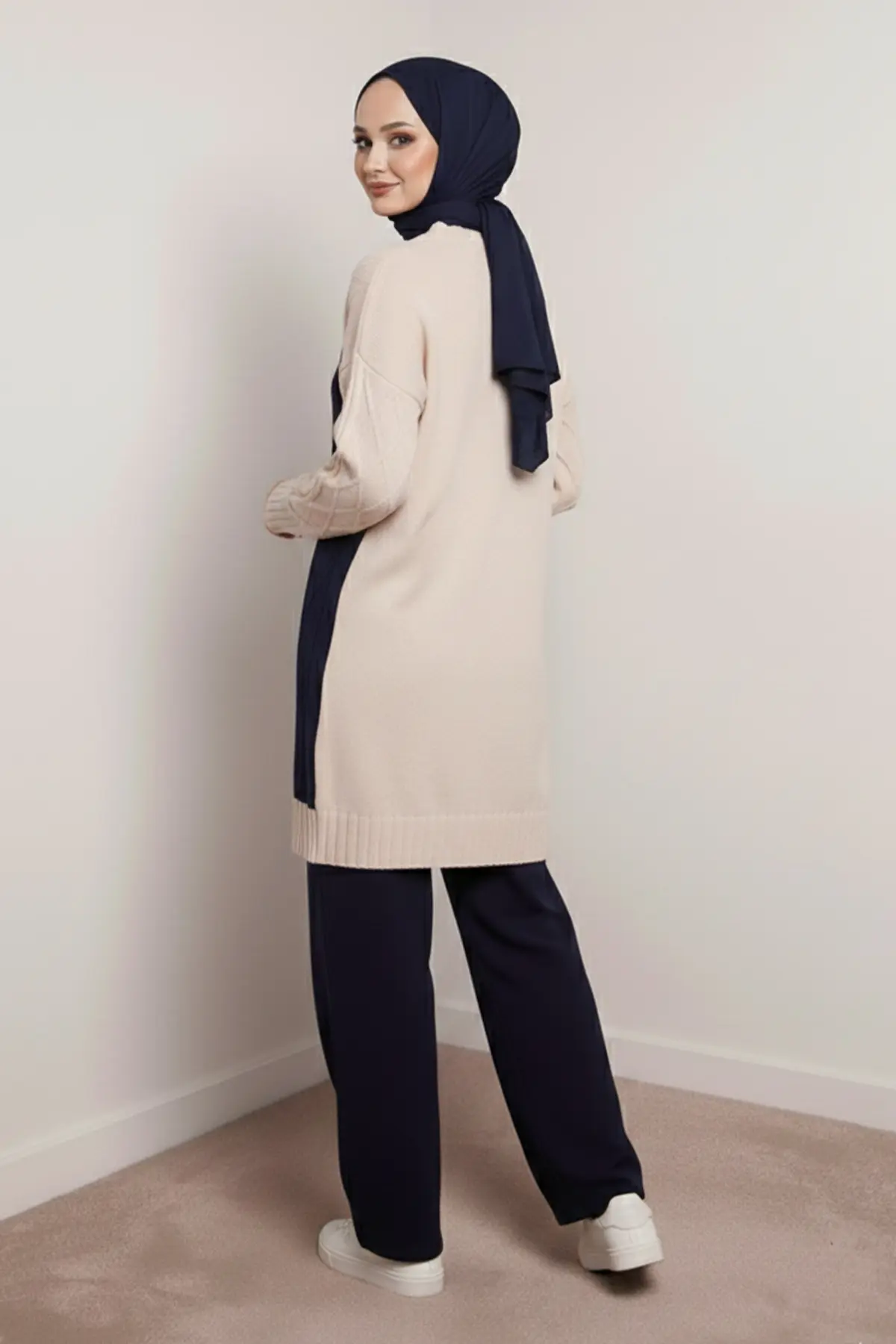 Parçalı Örgü Desen Triko Takım-detail