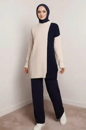 Patchwork Knit Pattern Sweater Set