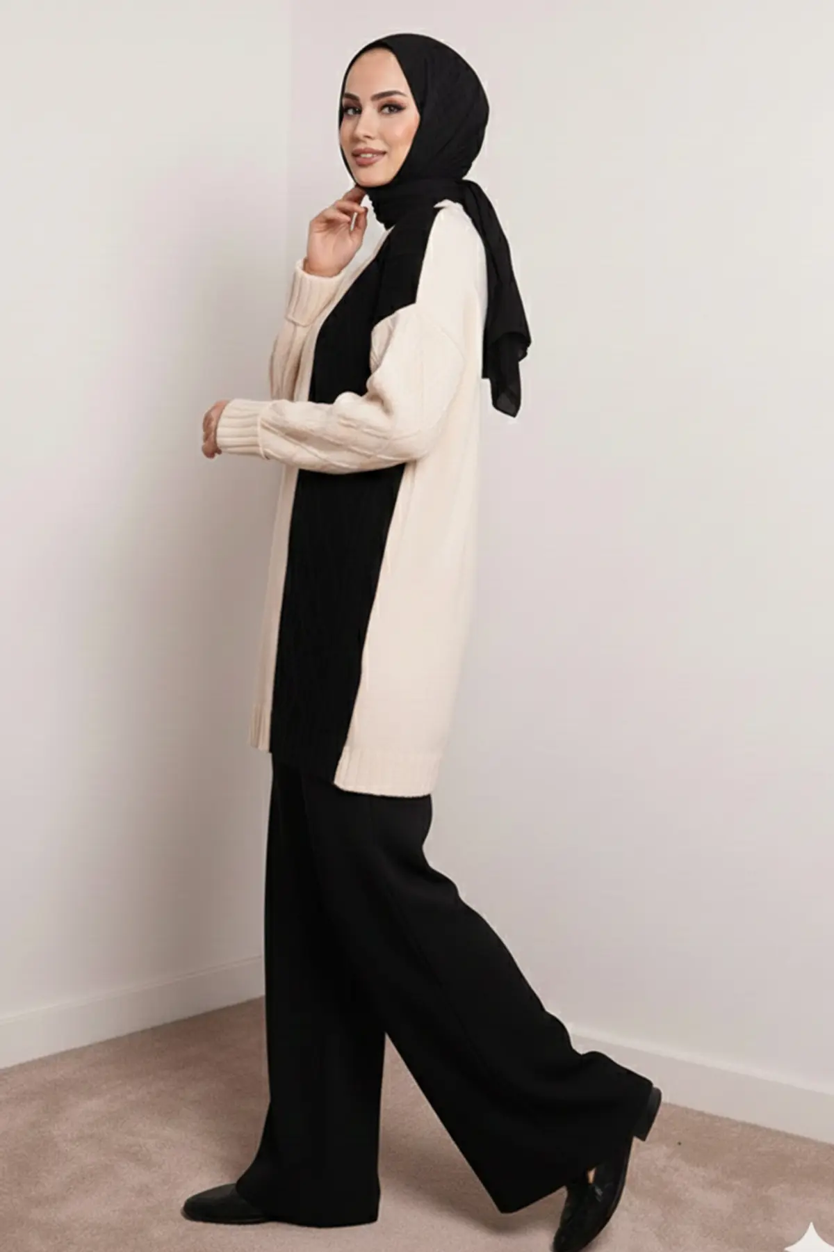 Parçalı Örgü Desen Triko Takım-detail