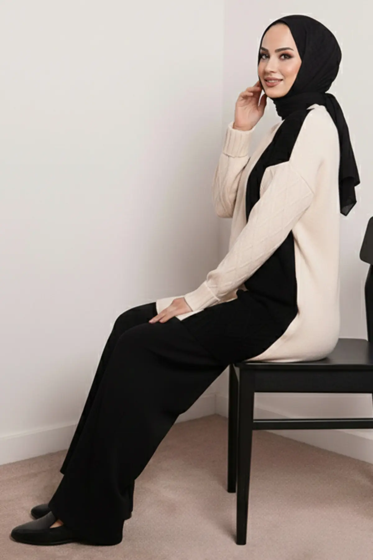 Parçalı Örgü Desen Triko Takım-detail