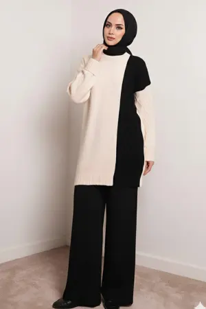 Patchwork Knit Pattern Sweater Set