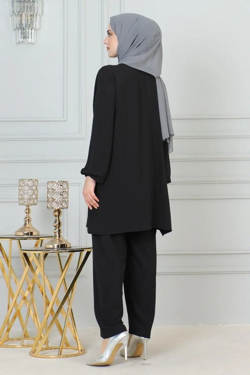 Payet Detaylı Tesettür Takım Siyah-detail