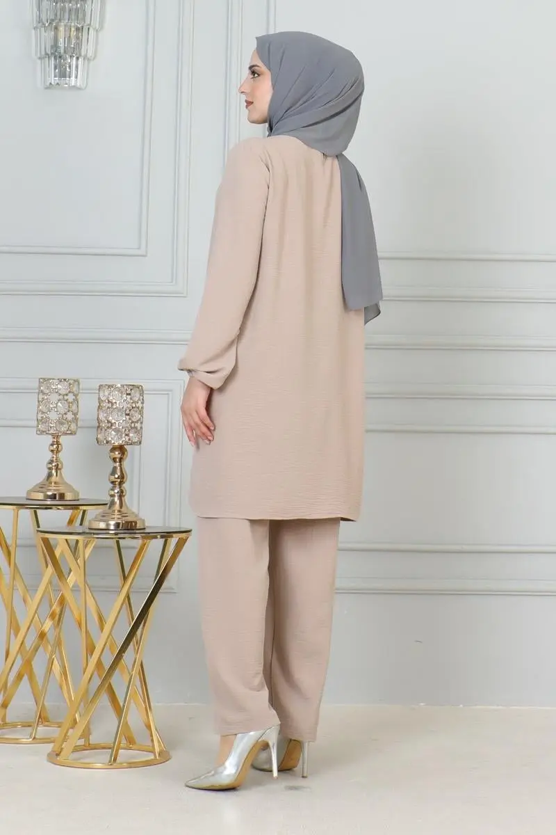 Payet Detaylı Tesettür Takım Vizon-detail