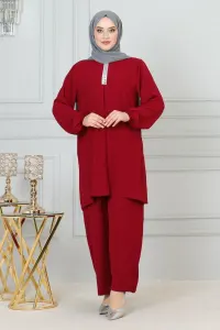 Payet Detaylı Tesettür Takım Bordo