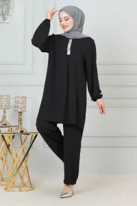 Payet Detaylı Tesettür Takım Siyah