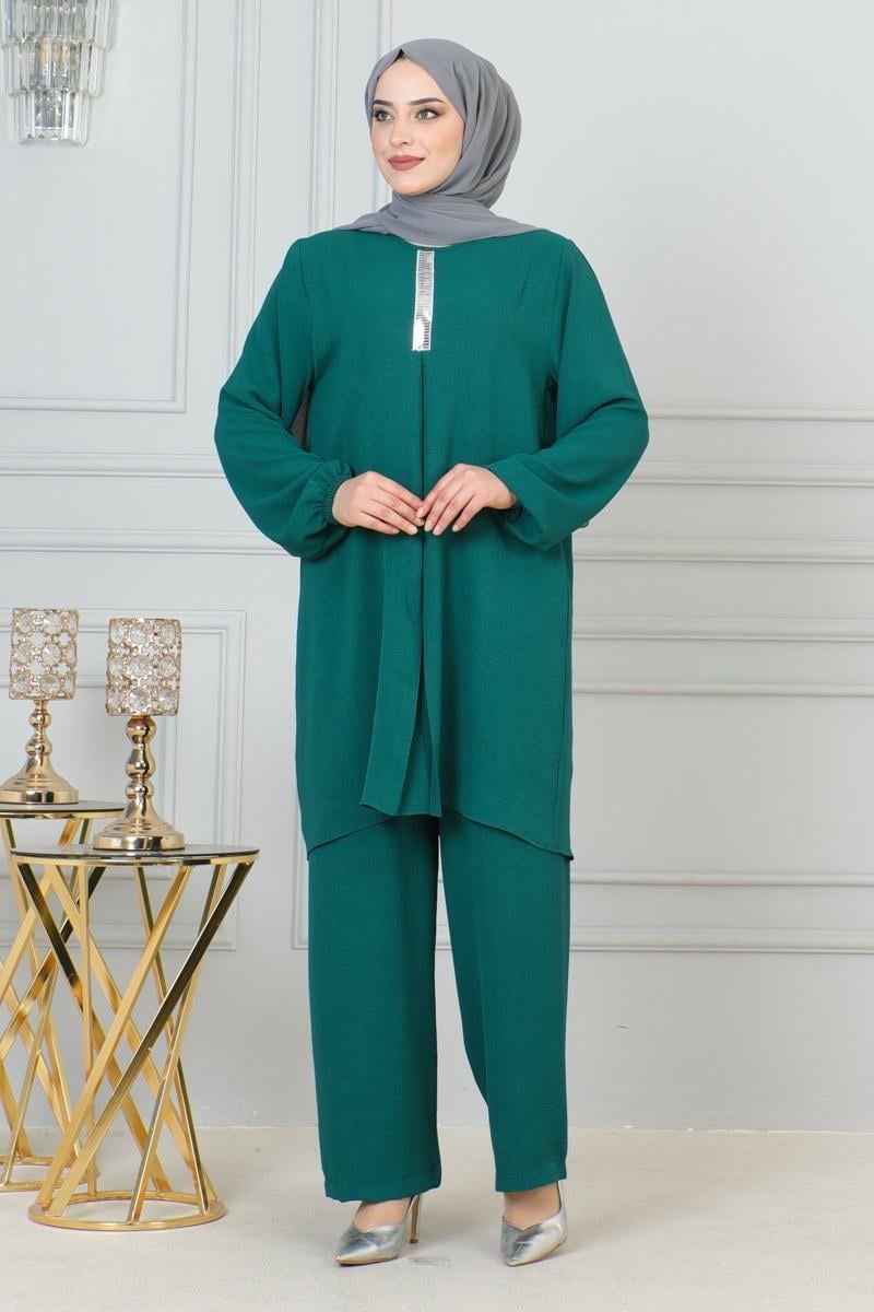 Payet Detaylı Tesettür Takım Yeşil