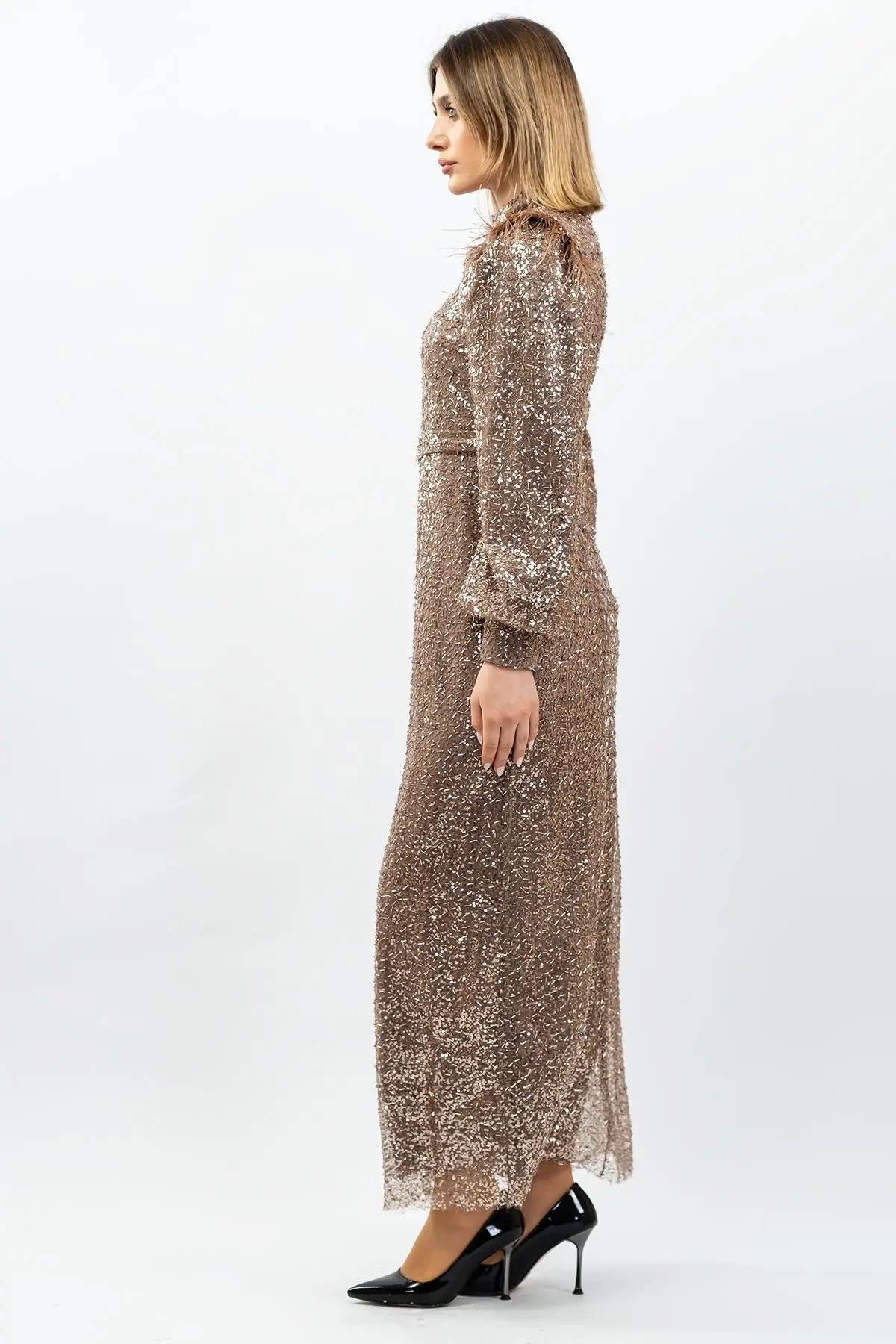 Payetli Abiye Elbise Bakır-detail