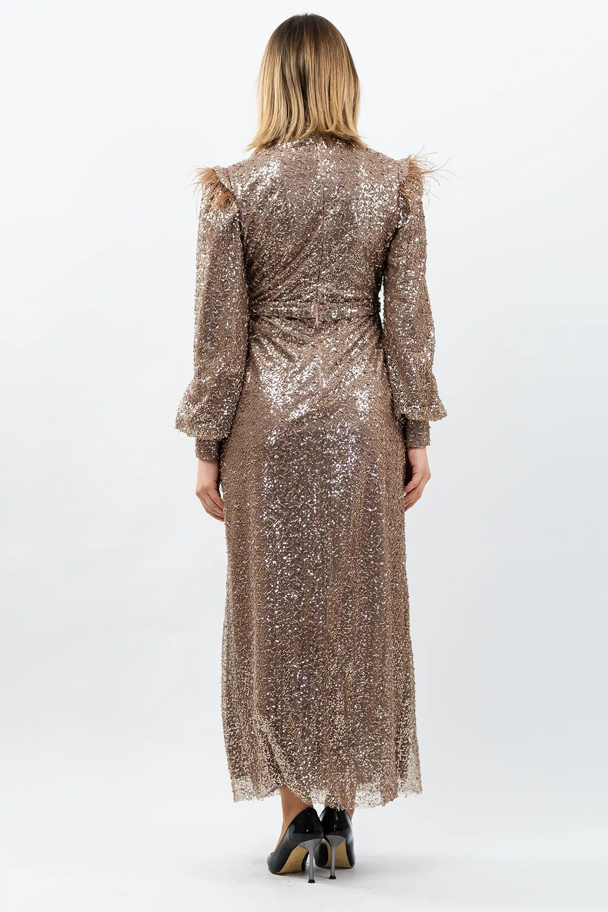 Payetli Abiye Elbise Bakır-detail