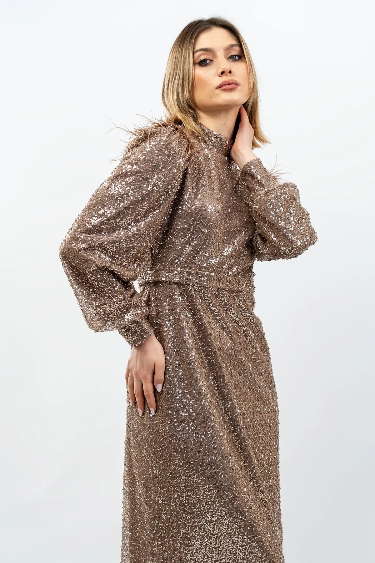 Payetli Abiye Elbise Bakır-detail