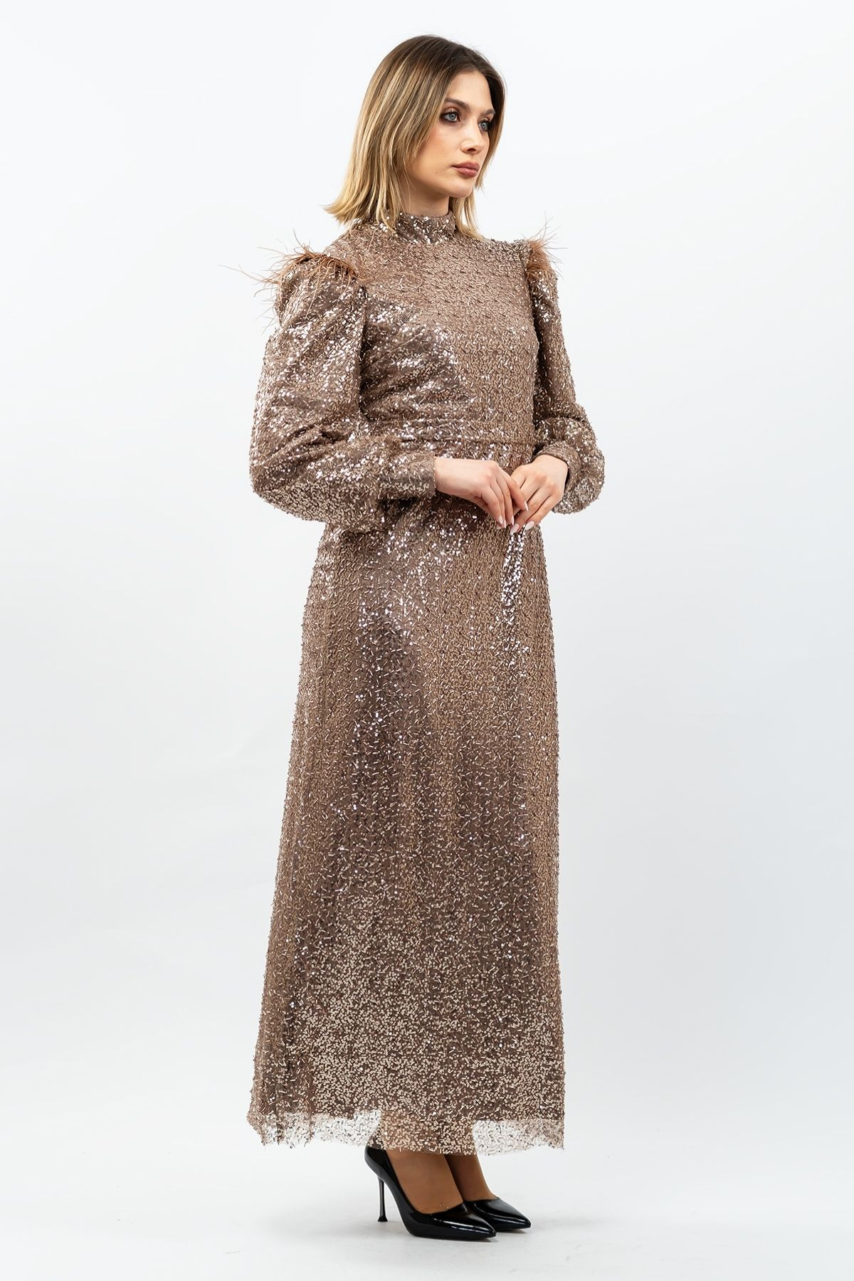 Sequined Evening Dress Copper Color