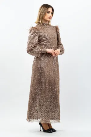 Sequined Evening Dress Copper Color