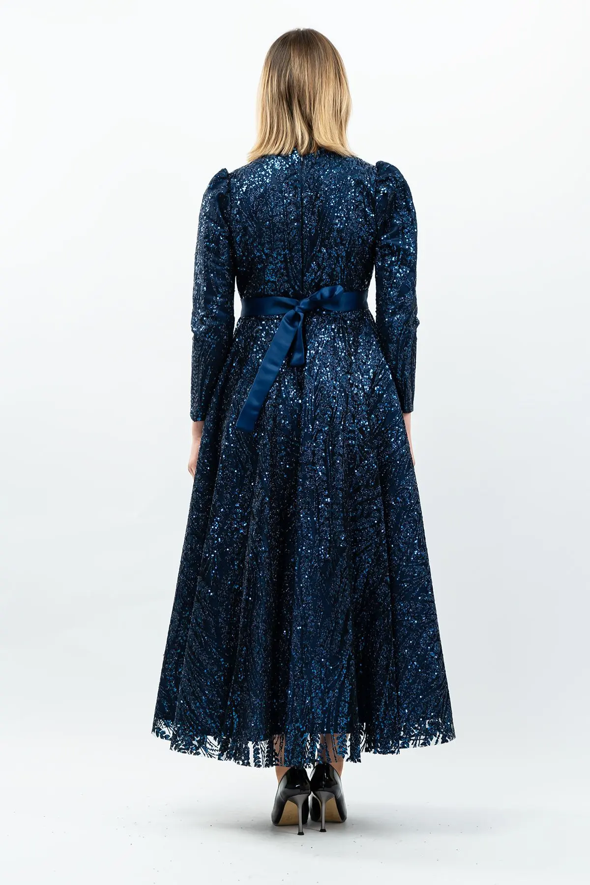 Payetli Prenses Model Abiye Elbise Lacivert-detail
