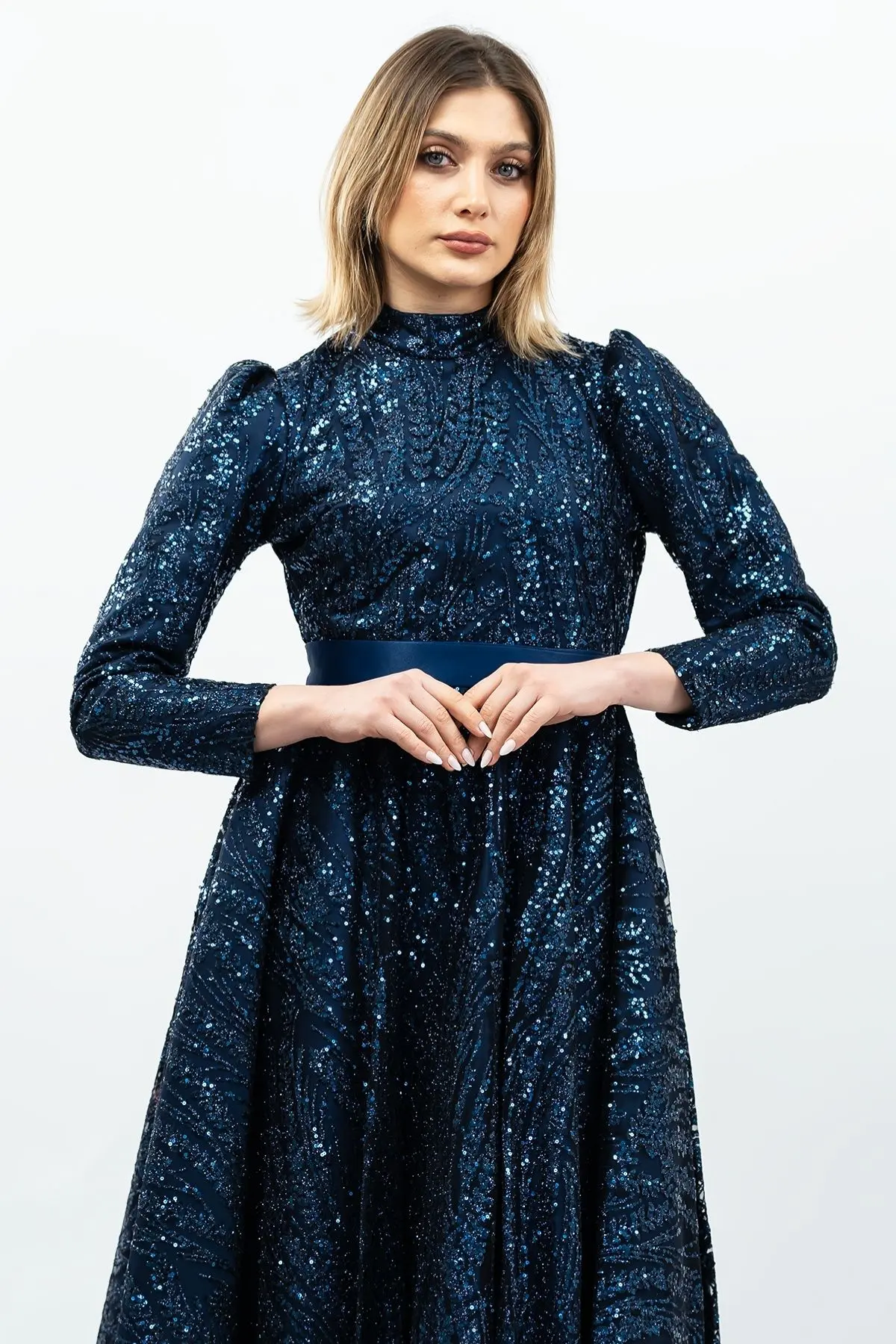 Payetli Prenses Model Abiye Elbise Lacivert-detail