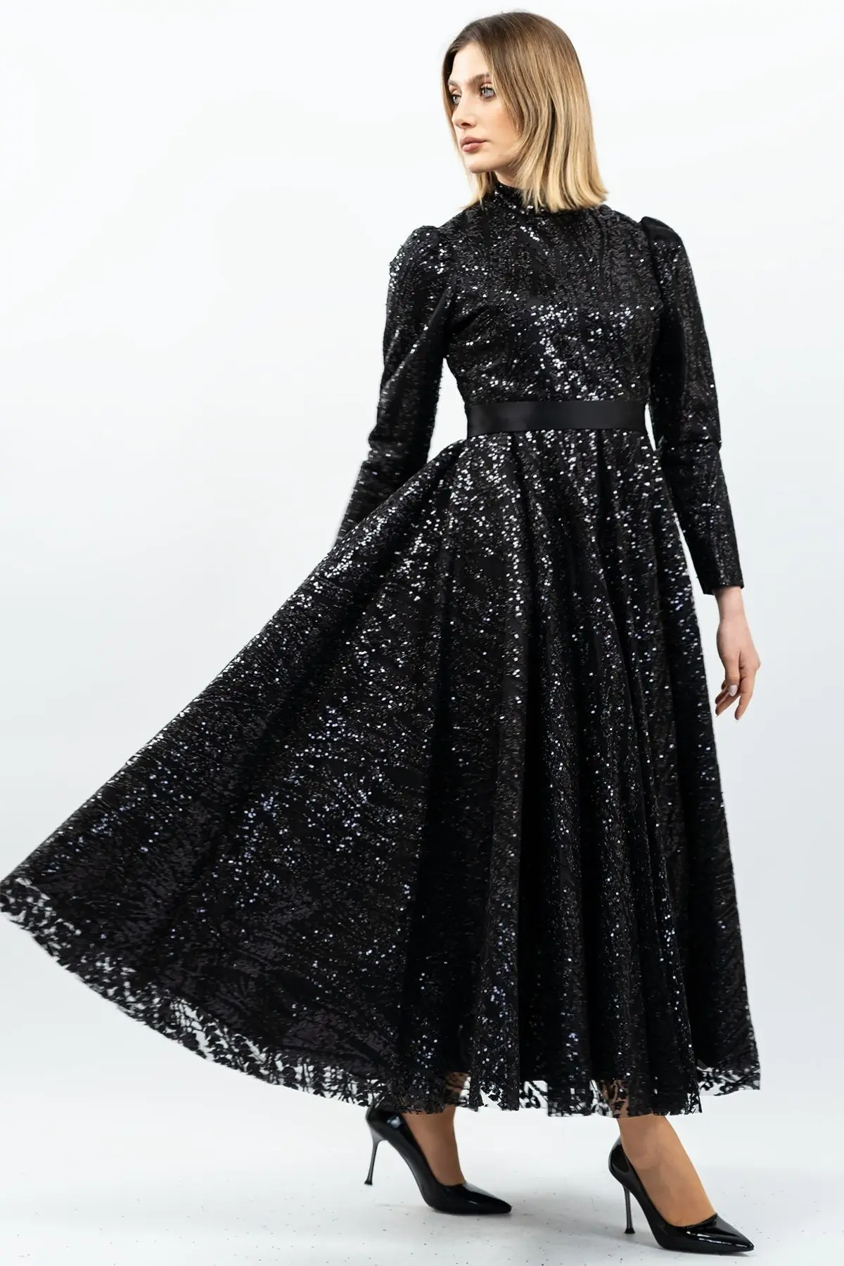 Payetli Prenses Model Abiye Elbise-detail