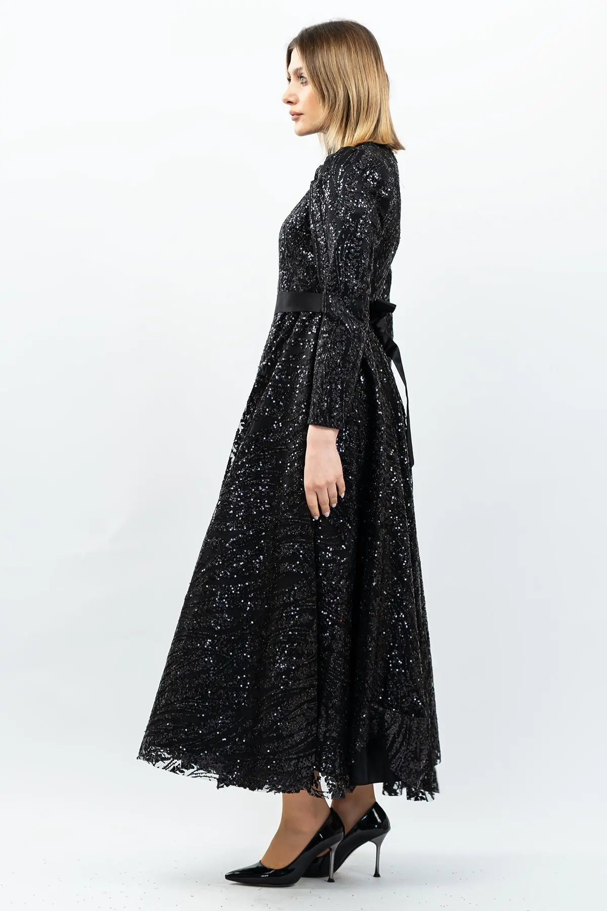 Payetli Prenses Model Abiye Elbise-detail