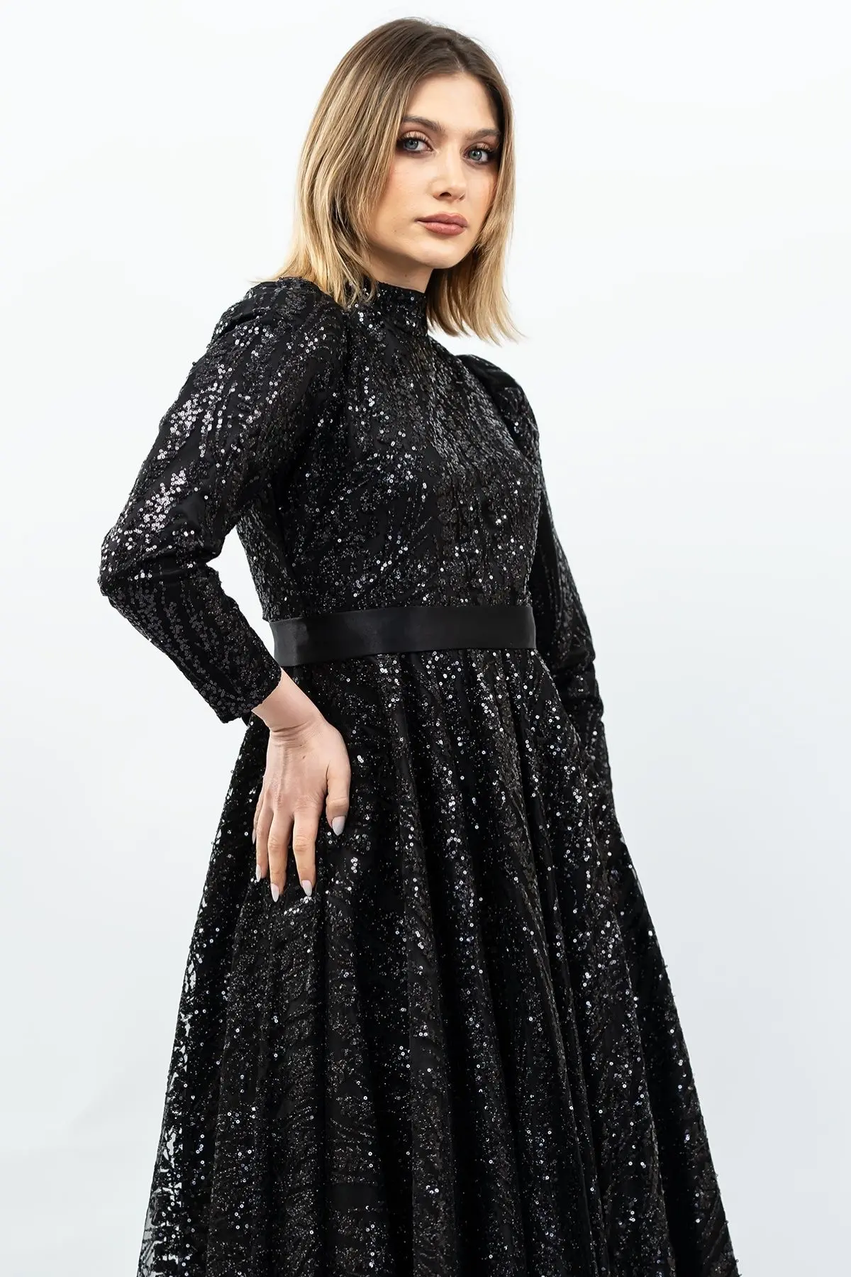 Payetli Prenses Model Abiye Elbise-detail