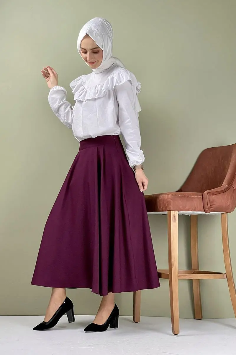 Pileli Etek Bordo-detail