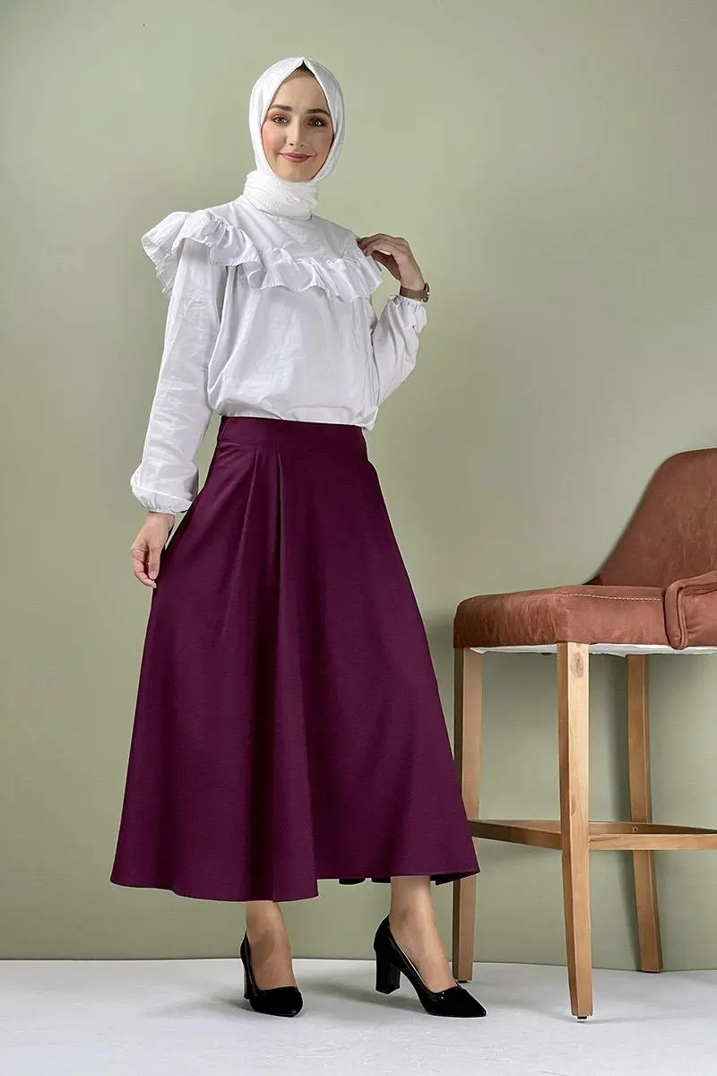 Pileli Etek Bordo-detail