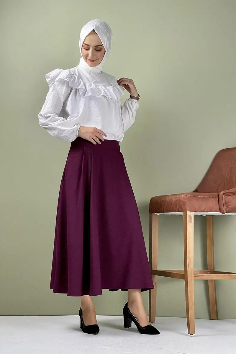 Pileli Etek Bordo-detail