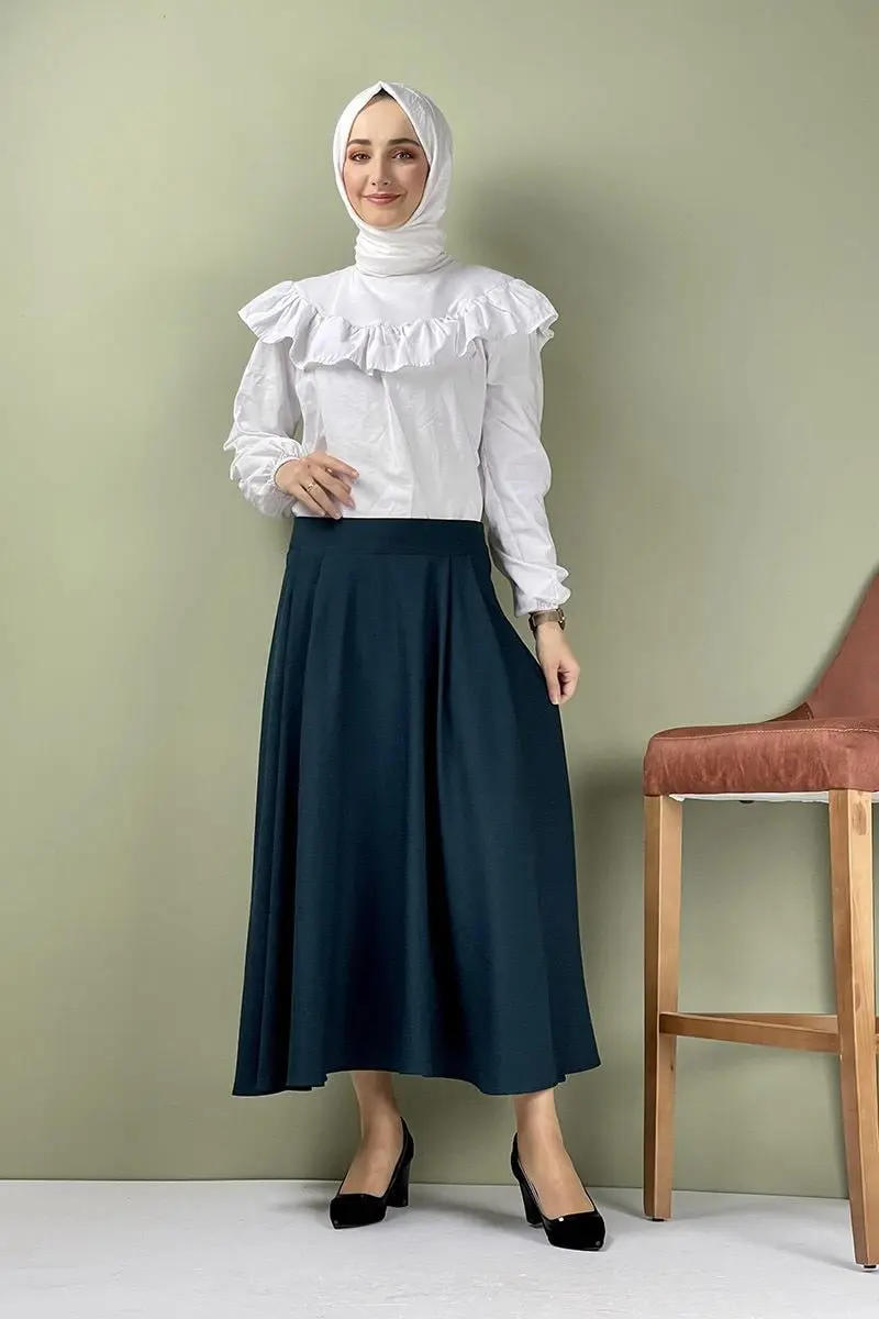 Pileli Etek Zümrüt Yeşili-detail