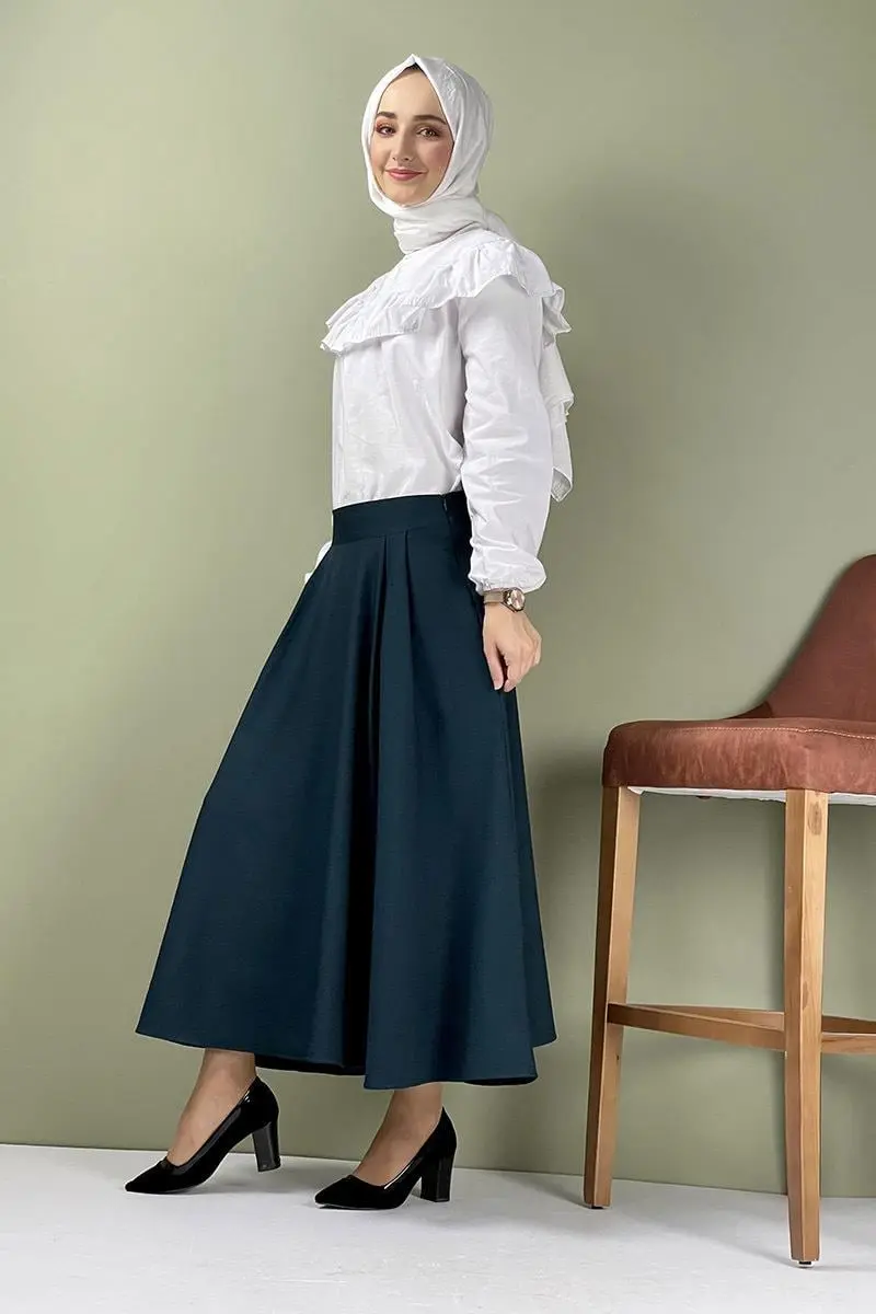 Pileli Etek Zümrüt Yeşili-detail