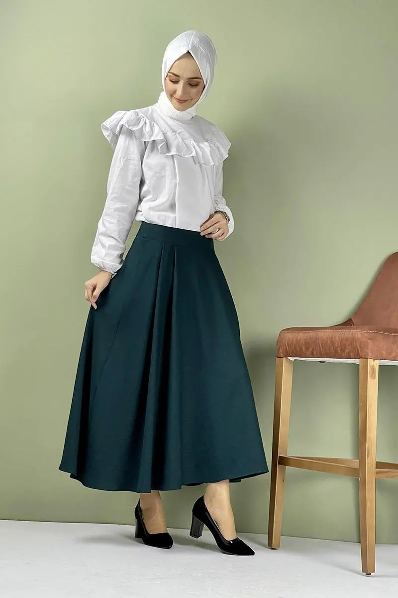 Pileli Etek Zümrüt Yeşili-detail
