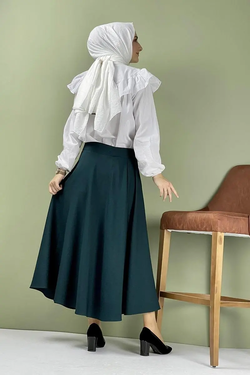 Pileli Etek Zümrüt Yeşili-detail