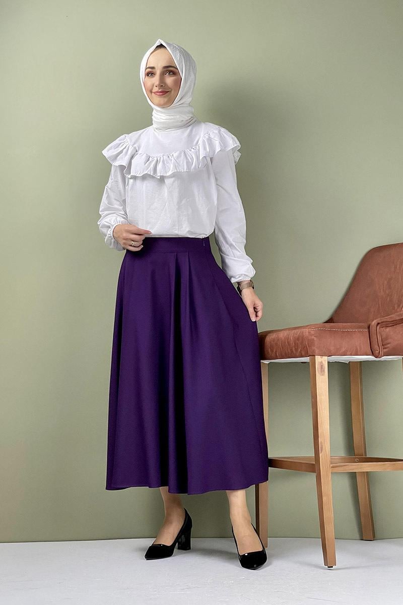 Pileli Etek Mor