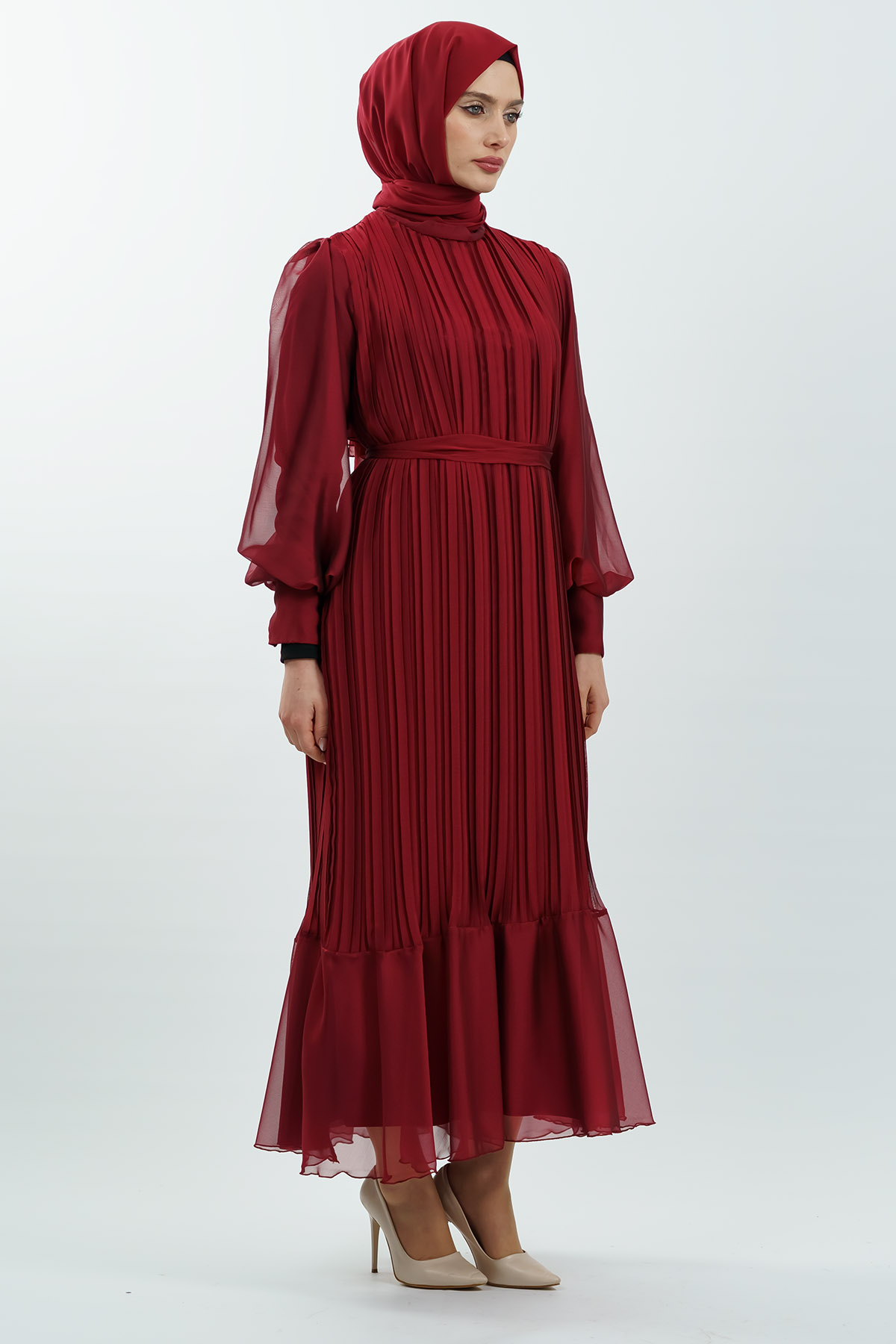 Pleated Janjan Evening Dress