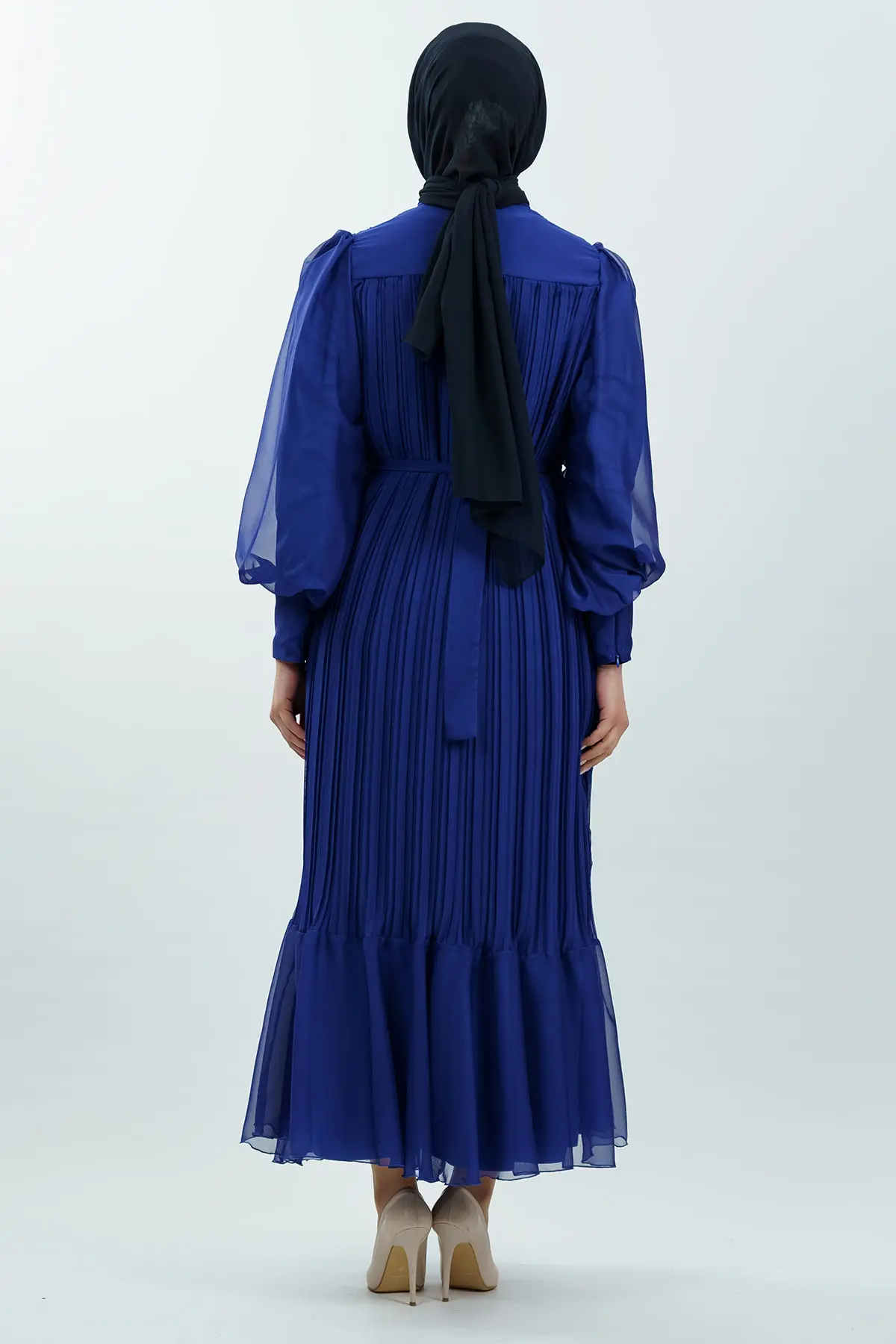 Pileli Kemerli Tesettür Elbise-detail